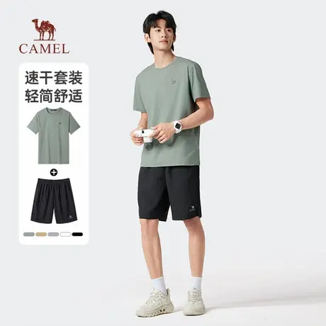 骆驼男士短袖短裤夏季2025新款休闲运动速干套装男女款五分裤宽松商品大图