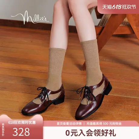 【时髦er特写】妙丽25春季时尚复古绑带甜酷风圆头单鞋女A3580CA4商品大图