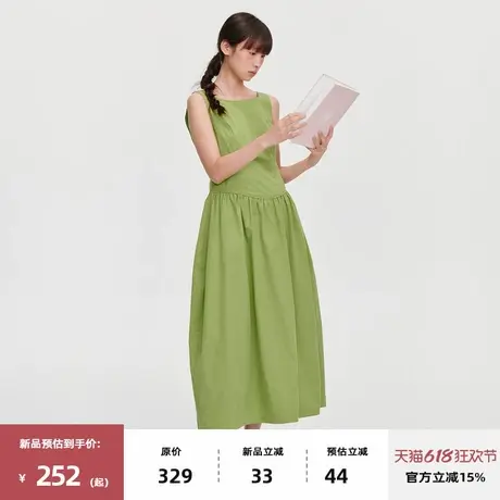 omont蛋挞家复古圆领设计感花苞背心裙2025夏收腰显瘦无袖连衣裙图片