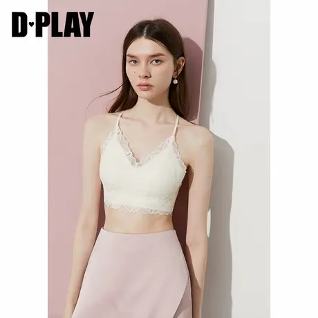 DPLAY2025年夏季新款白色吊带背心女独特含胸垫文胸内衣蕾丝上衣图片