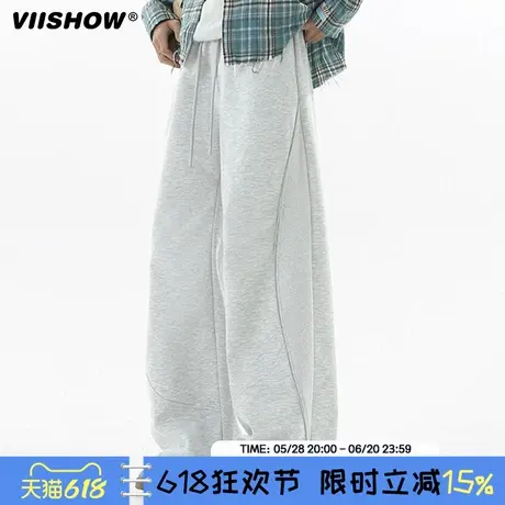 VIISHOW镰刀运动卫裤男款直筒美式裤子慵懒风宽松直筒重磅弯刀裤商品大图