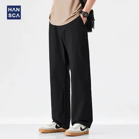 hansca精选棉 黑色直筒休闲裤子男款春夏季宽松潮牌百搭复古长裤商品大图