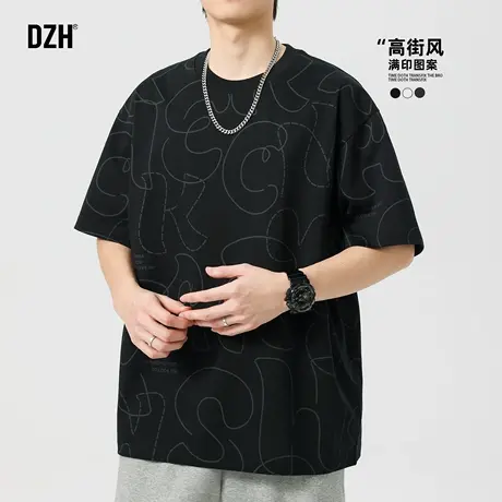 男生满印t恤男短袖高街潮牌2025新款休闲半袖上衣男款体恤衫百搭商品大图