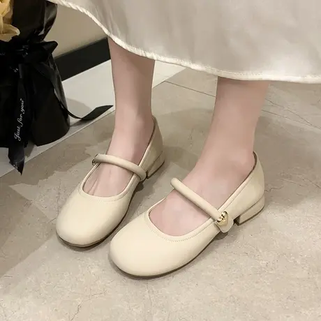 夏季粗跟软底浅口单鞋女2025新款气质小清新温柔法式玛丽珍小皮鞋商品大图