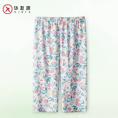 华友源妈妈春夏季纯棉印花七分裤中老年人奶奶可外穿大码家居睡裤商品大图