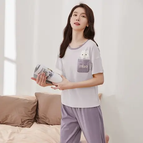 顶瓜瓜睡衣女夏季纯棉圆领套头宽松薄款夏季家居服2024年新顶呱呱商品大图