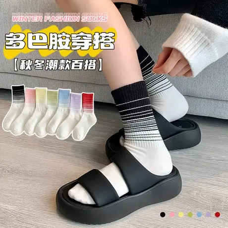 雅鹿袜子女中筒袜ins潮2025新款棉夏长袜夏季薄款运动长筒堆堆袜商品大图