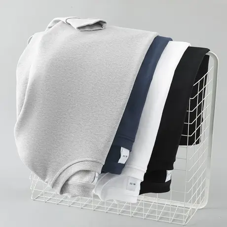 380g重磅纯棉卫衣男秋冬季加绒加厚纯色无帽圆领长袖t恤潮流宽松商品大图