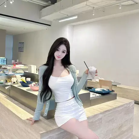 Onoev纯欲新款清爽薄荷绿微透性感防晒长袖针织衫女上衣图片