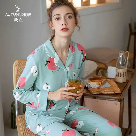 秋鹿【售完不补】睡衣女秋冬纯棉长袖开衫可外穿薄款女士家居服商品大图
