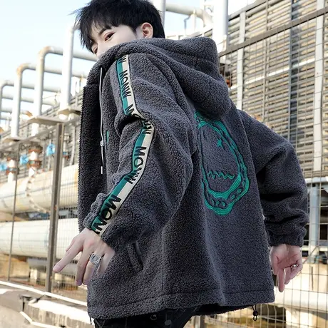 冬季羊羔绒棉衣男潮牌宽松帅气加厚连帽2023年爆款颗粒绒棉服外套商品大图