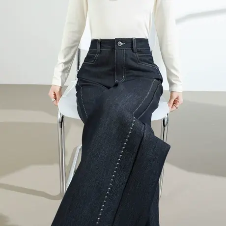 复古豹纹腰带阔腿牛仔裤女春秋2025新款高腰显瘦大码胖mm直筒裤子商品大图