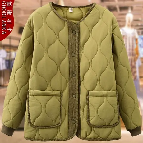 大码轻薄款夹棉羽绒棉服女宽松时尚小棉袄中年胖妈妈冬季棉衣外套商品大图
