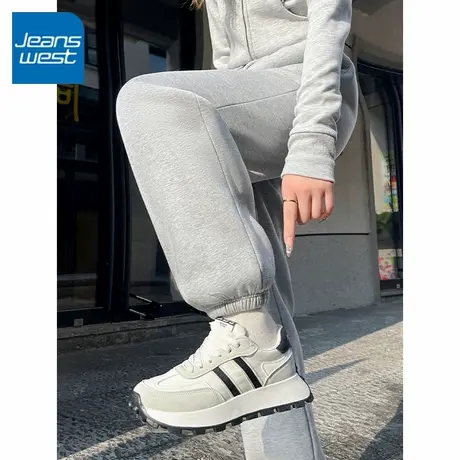 KV真维斯灰色羊羔绒收脚裤女2025新款秋冬爆款加绒保暖通勤风裤子商品大图