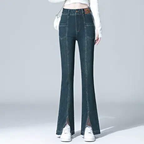 高级牛仔开叉喇叭裤女秋装22023新款今年流行裤子高腰显瘦喇叭裤图片
