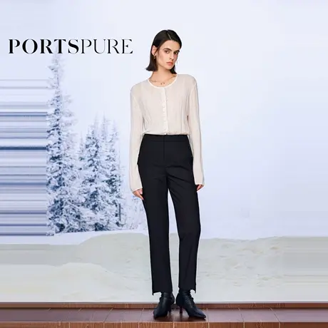 商场同款 宝姿PORTSPURE女装2025秋季新品智性优雅开衩九分铅笔裤商品大图