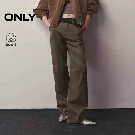 ONLY2025秋季新款个性时髦高腰皮牌松弛宽松长裤阔腿裤牛仔裤女商品大图