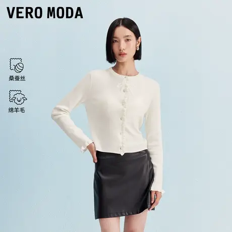 Vero Moda针织衫2025冬季新款含桑蚕丝绵羊毛蝴蝶结开衫325413048商品大图