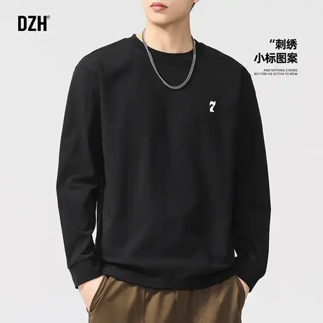 男士黑色打底衫t恤男长袖内搭2025新款秋季上衣纯棉衣服男款体恤商品大图