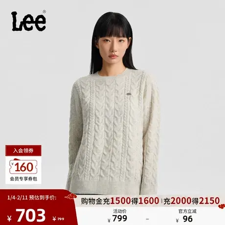 Lee商场同款25秋冬新品舒适版圆领小金属Logo绞花图案设计女毛衣图片