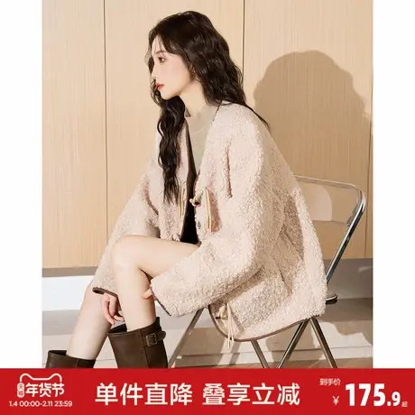 唐狮冬季新款女外套仿羊羔毛保暖休闲潮流穿搭粉色甜美风W5图片