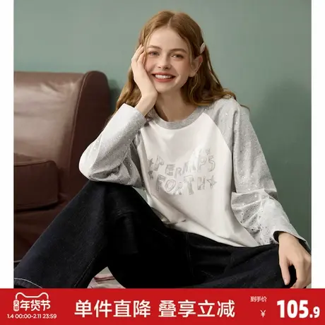 唐狮2026春秋季女圆领长袖T恤插肩袖星星图案设计感日常上衣宽松商品大图