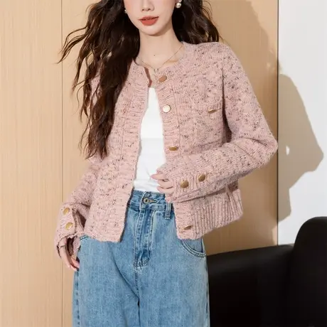 唐狮秋冬女毛衣名媛风气质针织开衫女春秋外套高级感简约时尚tu图片