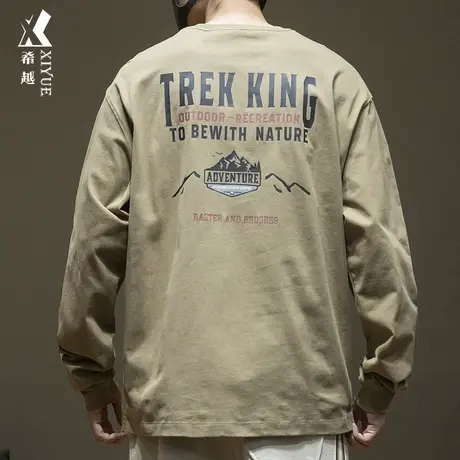 希越重磅精梳棉长袖T恤男宽松大码ins印花套头打底衫上衣秋冬新款商品大图