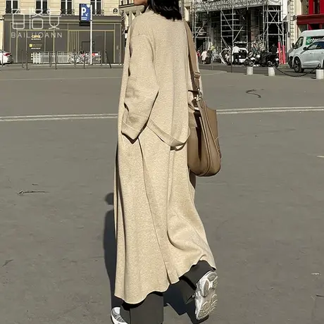 百洛安慵懒风宽松毛衣外套女秋冬新款长款针织开衫经典百搭外搭厚图片