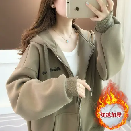 女装慵懒风宽松加厚加绒开衫卫衣女2023新款爆款秋冬连帽上衣外套商品大图
