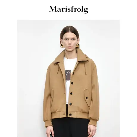 【商场同款】玛丝菲尔秋季新款驼色时尚棒球夹克羊毛外套商品大图