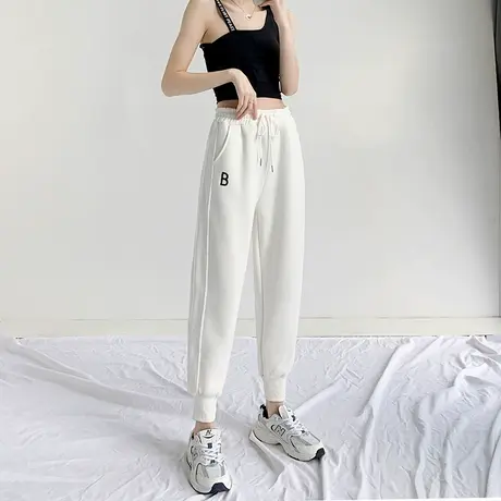 断码清仓白色运动裤女宽松束脚春秋季束口九分显瘦百搭休闲卫裤潮商品大图