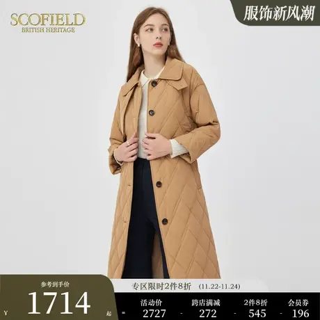 Scofield女装通勤复古简约保暖收腰外套休闲中长款棉服秋冬新品商品大图