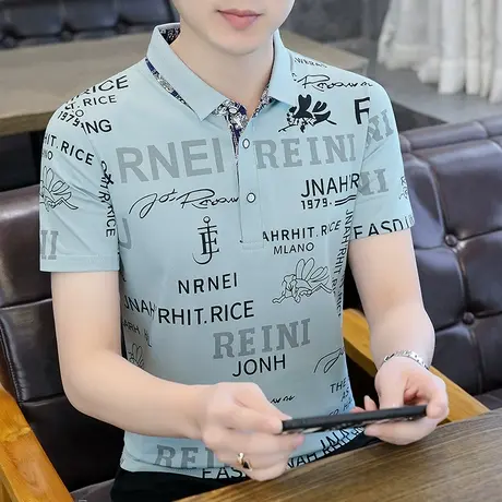 潮流短袖polo衫男士t恤2022夏季新款修身潮牌半袖翻领打底衫休闲商品大图