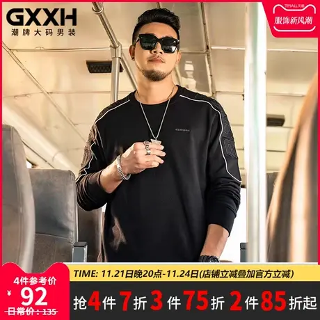 GxxH新款潮牌T恤男长袖加肥加大码男装潮胖子体恤套头绣花卫衣秋商品大图