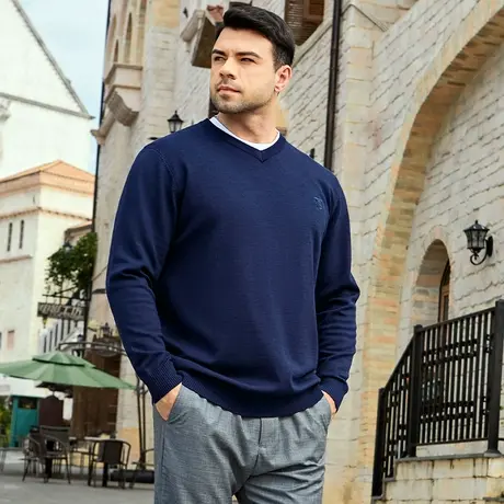 胖哥哥黑金轻奢系列大码毛衣男加肥加大休闲宽松肥佬V领羊毛衫图片