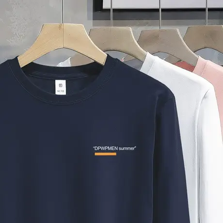 重磅纯棉长袖t恤男2023新款潮牌字母印花宽松内搭打底衫全棉体恤商品大图