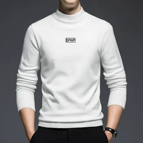 男士毛衣2024新款秋冬半高领白色打底衫内搭针织衫毛线衣中领毛衫商品大图