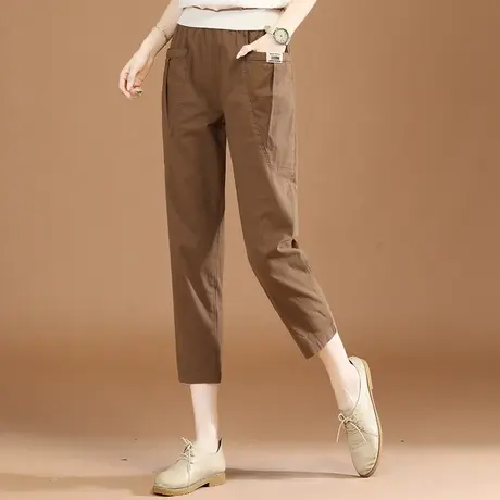 韩潮袭人松紧腰七分休闲裤子女2024夏季新款高腰显瘦直筒哈伦裤薄图片