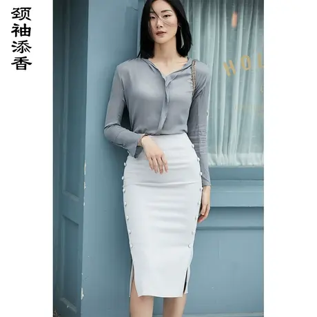 颈袖添香2023秋季新款ol职业衬衫长袖修身时尚纯色女士衬衣图片