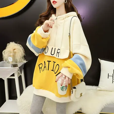 加绒加厚连帽卫衣女春季2024新款韩系慵懒风宽松百搭oversize外套图片