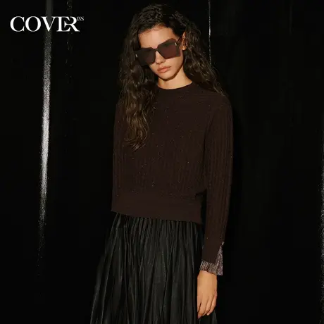 COVER冬季羊毛混纺珠片纱肌理感针织衫图片