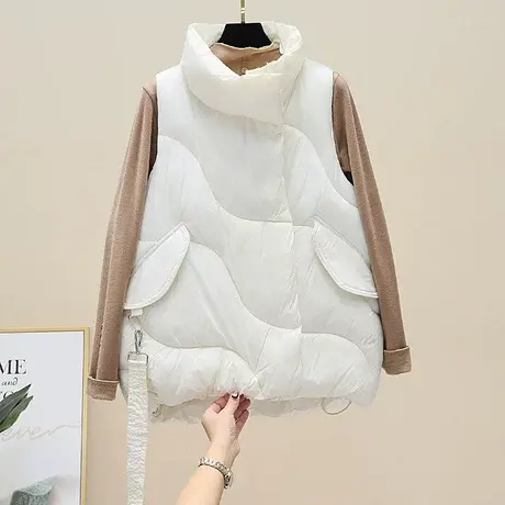 飘带羽绒棉马甲女背心坎肩马夹女黑色外穿中长款外套2023新款上衣商品大图