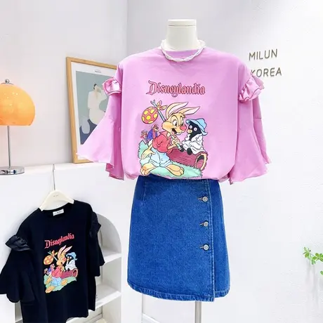 韩国东大门荷叶袖上衣2023夏新款别致时髦减龄休闲T恤气质超好看图片