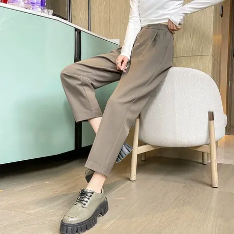 咖啡色西装裤女直筒2025春秋新款裤子显瘦休闲小个子八九分烟管裤商品大图