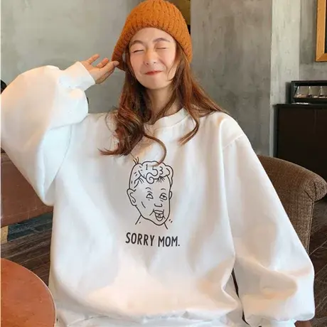 waitmore卫衣女2020宽松韩版网红加绒加厚原宿bf慵懒风外套潮ins商品大图