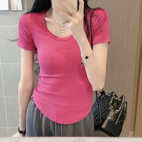 糖果色t恤女夏季纯棉U领短袖彩色闺蜜装姐妹装同学聚会班服图片