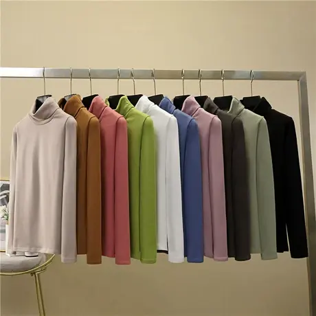 2024新款春秋冬季新款内搭半高领打底衫白色洋气长袖t恤女上衣服图片