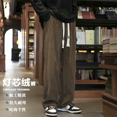 古着vintage棕咖色灯芯绒裤子男春夏款直筒工装裤薄款日系休闲裤商品大图