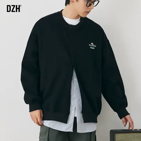 男士拼接假两件卫衣男2023新款圆领上衣设计感外套休闲潮牌情侣装商品大图